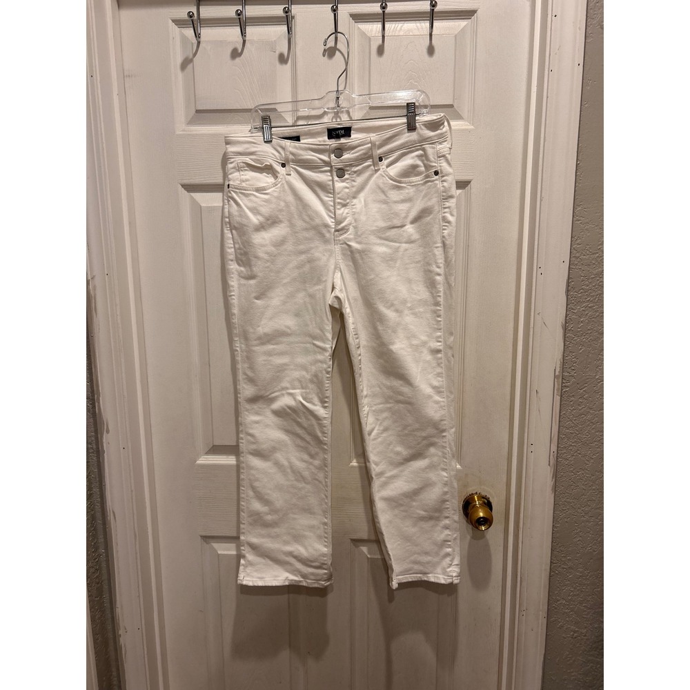 NYDJ Marilyn Straight White Jeans Womens 12 High Rise Lift Tuck Stretch‎ Denim